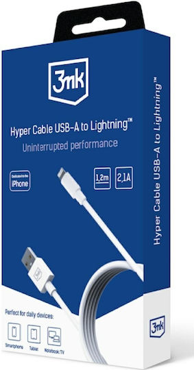3MK Hyper USB-A to Lightning Cable 12W Λευκό 1.2m