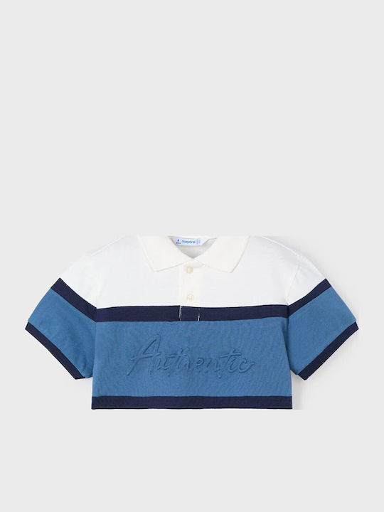 Kinderpolo Kurzarm Creme-hellblau