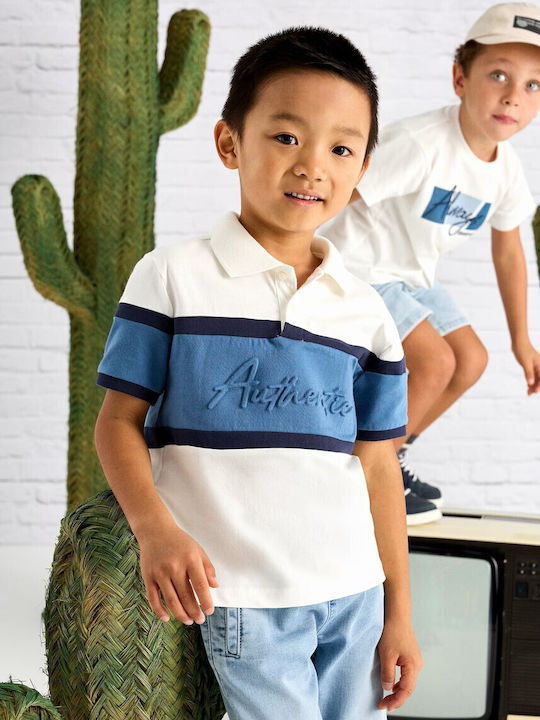 Kinderpolo Kurzarm Creme-hellblau