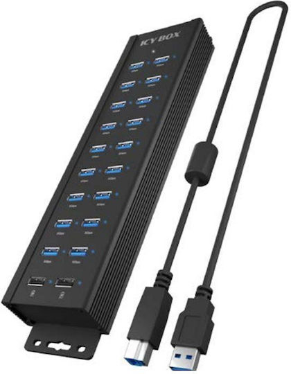 Icy Box USB-Hub 20 Anschlüsse USB 2.0 mit Anschluss an einen Computer USB-A