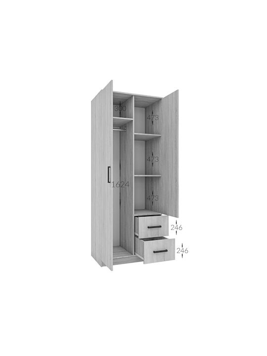 Double Door Wardrobe Simple Graphite 80x52x205cm