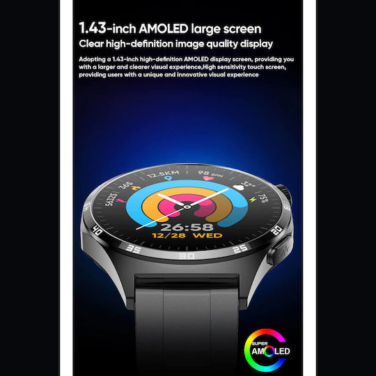 Microwear MT300 48мм Смартчасовник с Пулсомер (Черен)