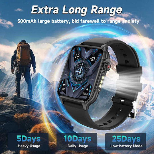 Microwear P6 Max Smartwatch με Παλμογράφο (Μαύρο)