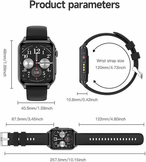 Microwear P6 Max Smartwatch με Παλμογράφο (Μαύρο)