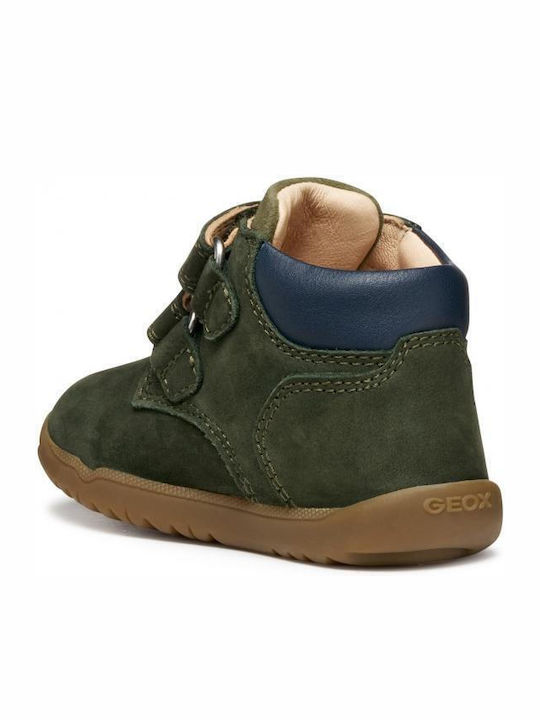 Leather Kids Boots with Velcro Green