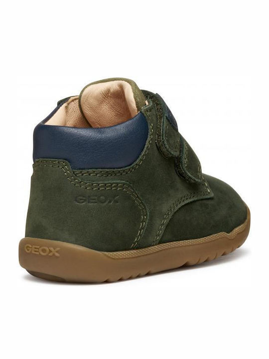 Leather Kids Boots with Velcro Green
