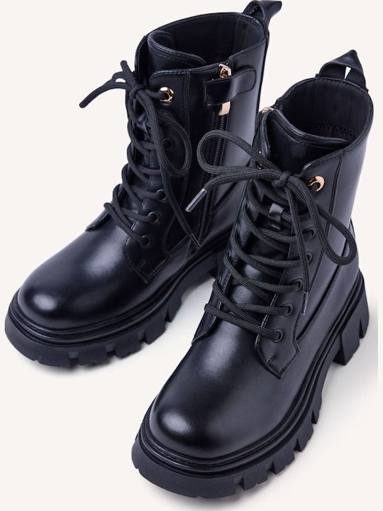Lederne Kinderstiefel mit Reißverschluss Schwarz