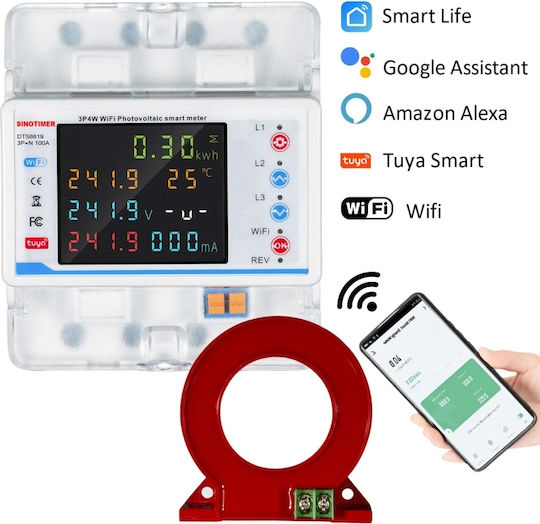 Sinotimer Digitaler Energie-Analysator für Elektrische Messgeräte Dreiphasiger Schiene Wi-Fi Google Home Alexa Tuya