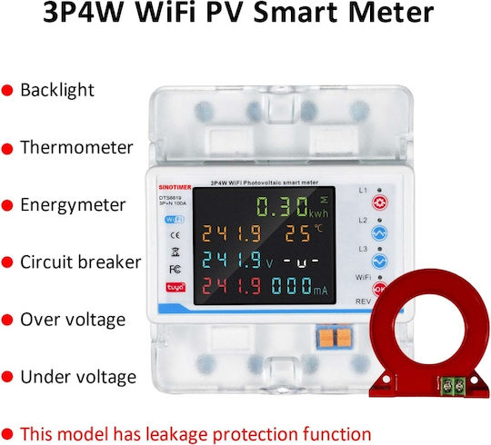 Sinotimer Digitaler Energie-Analysator für Elektrische Messgeräte Dreiphasiger Schiene Wi-Fi Google Home Alexa Tuya