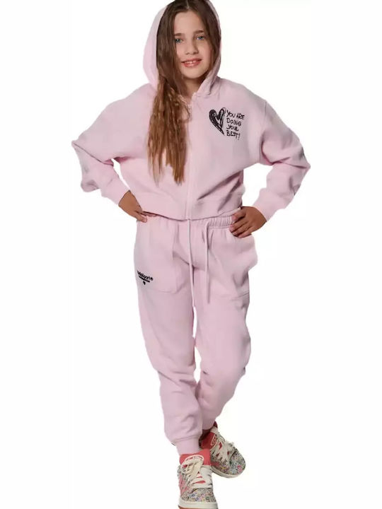 Kids Sweatshirt Cardigan with Hood Pink