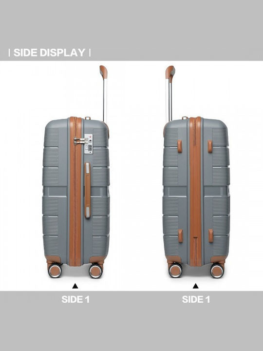 Miss Lulu Traveller Medium Travel Suitcase Hard Grey And Brown with 4 Wheels Height 66cm K2392L GY/BN 24