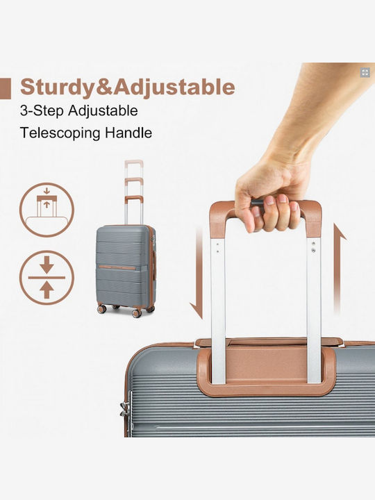Miss Lulu Traveller Medium Travel Suitcase Hard Grey And Brown with 4 Wheels Height 66cm K2392L GY/BN 24