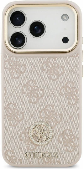 Guess 4g Strass Logo & Big Strap Metal Buttons Magsafe Umschlag Rückseite Kunststoff / Silikon Rosa (iPhone 17 Pro)