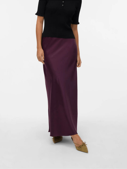 Satin High-waisted Midi Skirt Burgundy