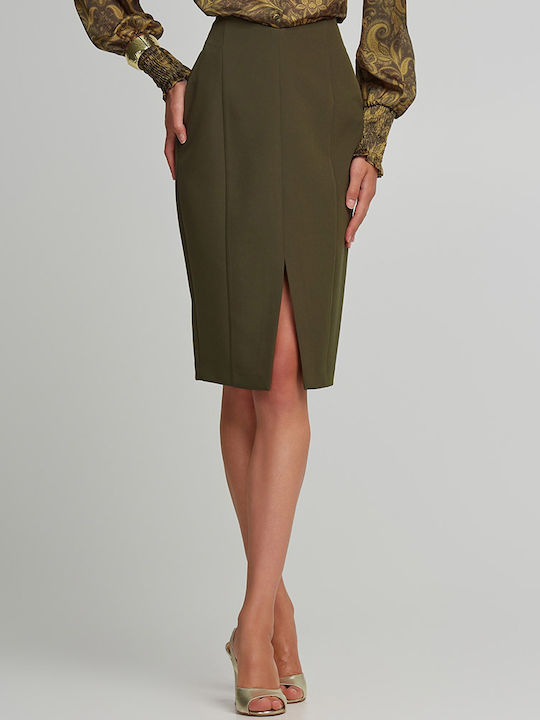 Pencil High-waisted Midi Skirt Khaki
