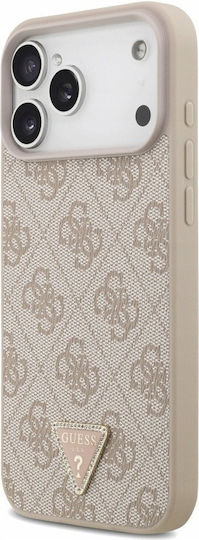 Guess Leather 4g Triangle Strass Magsafe Umschlag Rückseite Leder Rosa (iPhone 17 Pro Max)