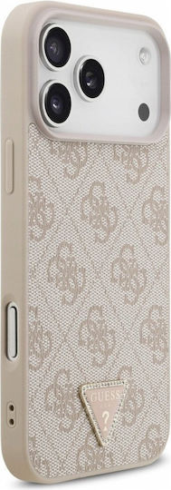 Guess Leather 4g Triangle Strass Magsafe Umschlag Rückseite Leder Rosa (iPhone 17 Pro Max)