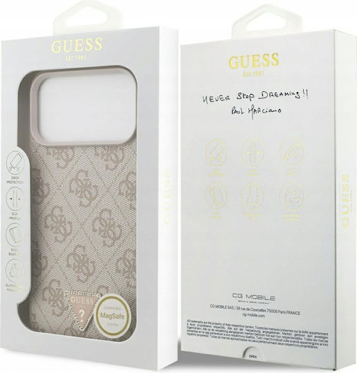 Guess Leather 4g Triangle Strass Magsafe Umschlag Rückseite Leder Rosa (iPhone 17 Pro Max)
