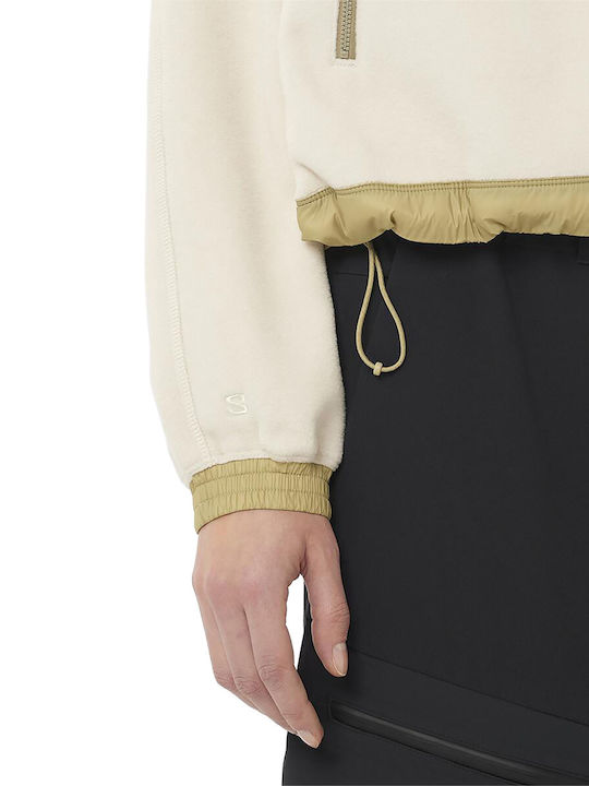 Γυναικεία Fleece Μπλούζα με Φερμουάρ Εκρού