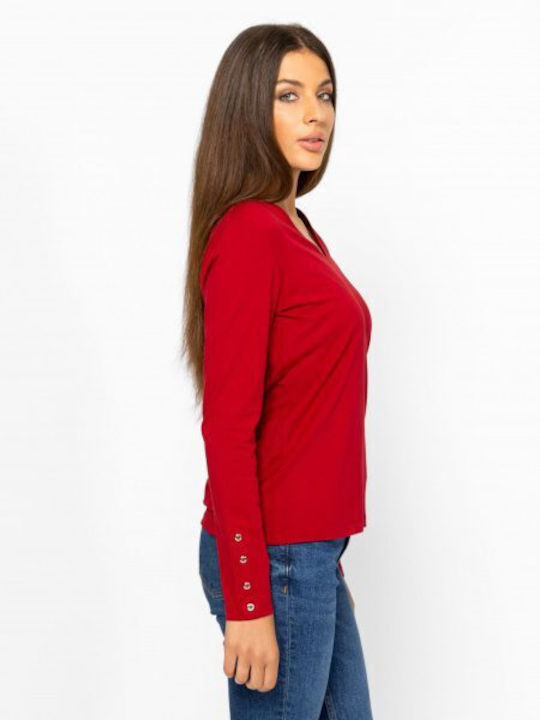 Damen Bluse Baumwolle Langärmelig mit V-Ausschnitt Ruby