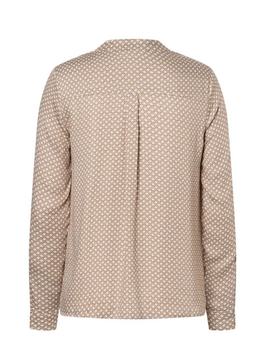 Langärmelig Damen Satin,σατεν Hemd Beige