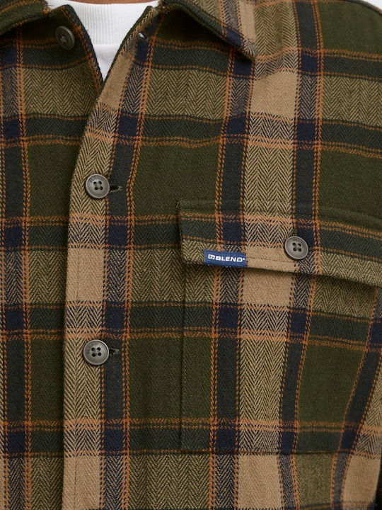 Long Sleeve Overshirt In Regular Fit Checked Khaki