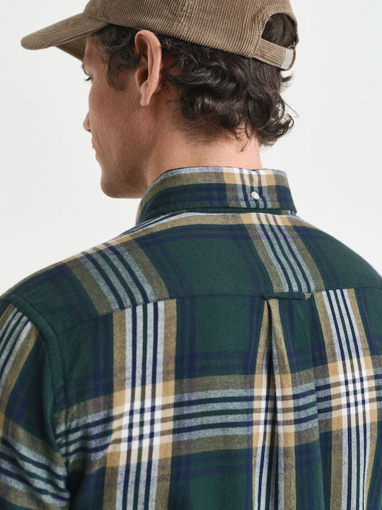 Long-sleeved Flannel Shirt Checked Green
