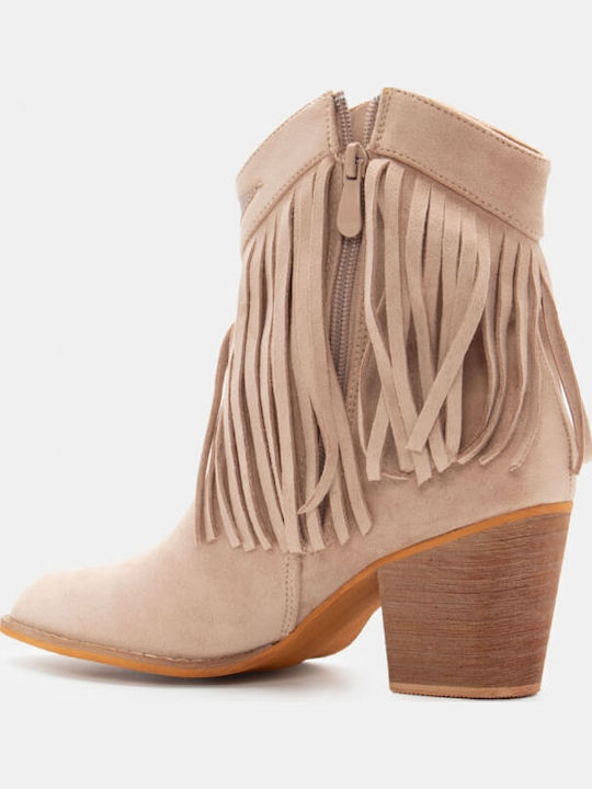 Leather Women's Cowboy Boots Beige