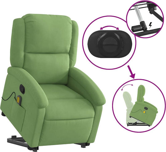 Fotoliu Relax Masaj cu Puf Catifelat Verde 71x86.5x99.5cm