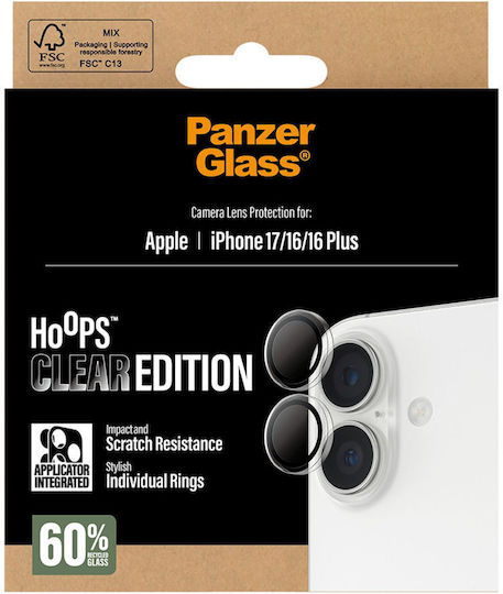 PanzerGlass Hoops Protectoare Pentru Camera Mobilă Tempered Glass Transparent Pentru iPhone 16 / 16 Plus