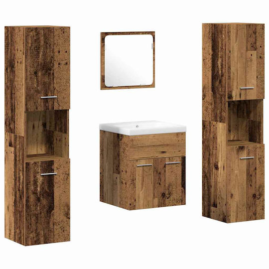 vidaXL Countertop with Sink, Mirror & Column L41xW38.5xH46cm Old Wood