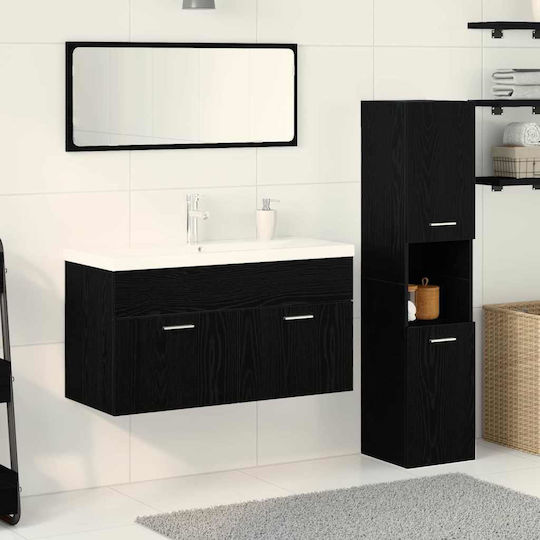 vidaXL Шкаф със Мивка, Огледало & Колона Д90xШ38.5xВ46см Black Beech