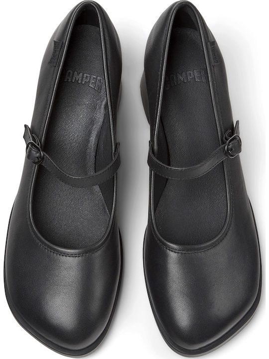 Leather Black Medium Heels with Strap
