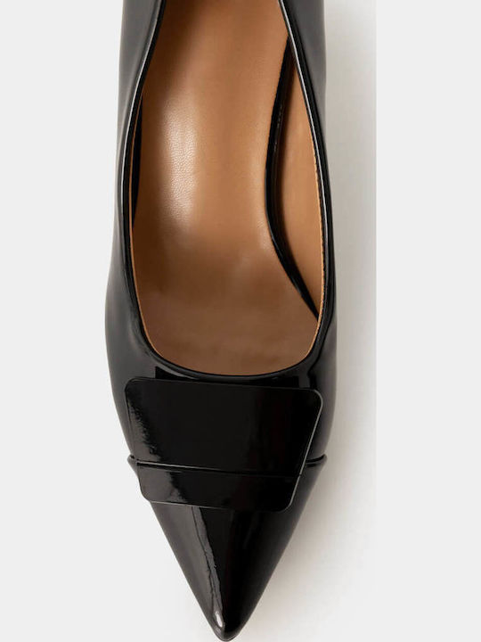 Patent Leather Pointed Toe Black Medium Heels