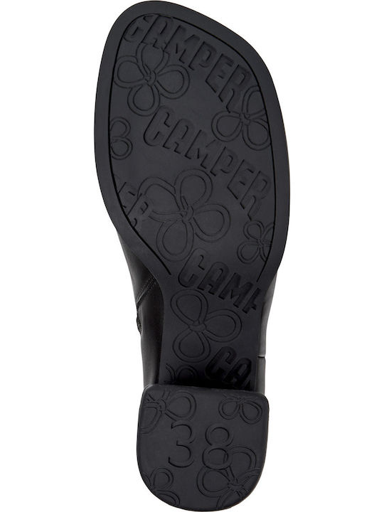 Leather Black Medium Heels with Strap