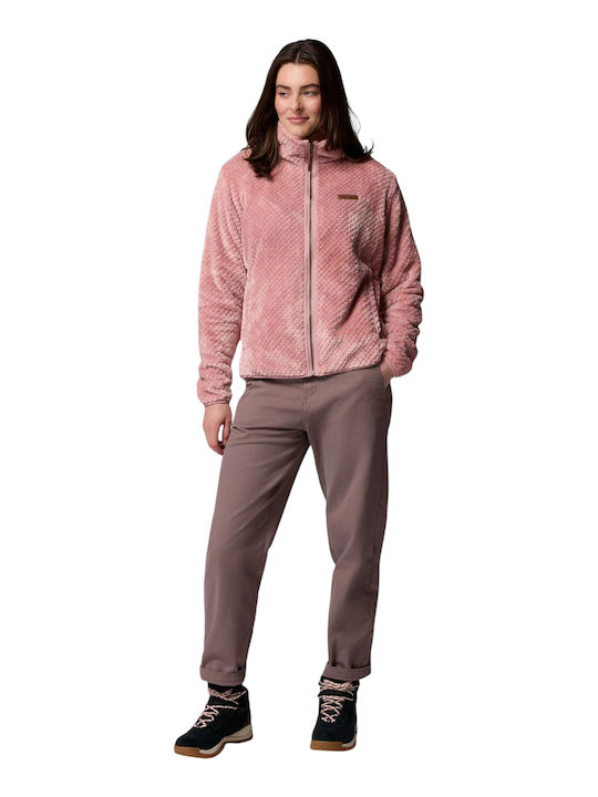 Fire Side Ii Sherpa Full Women's Cardigan with Zipper Pink