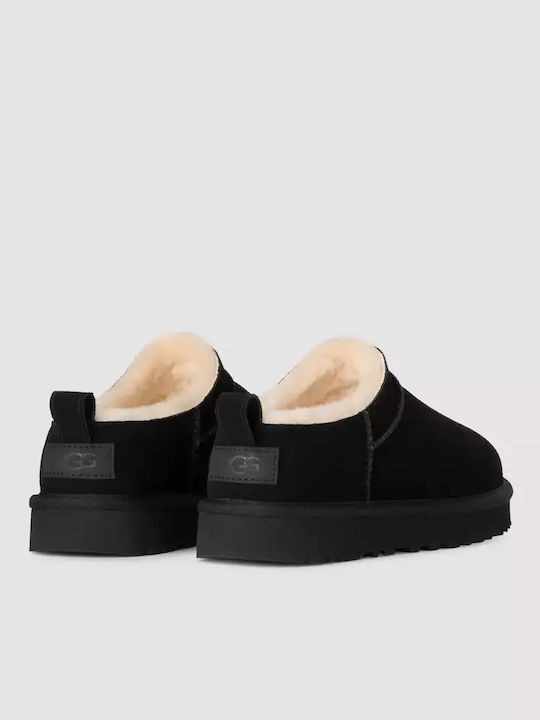 Classic Micro Closed-Toe Leather Women's Slippers Black