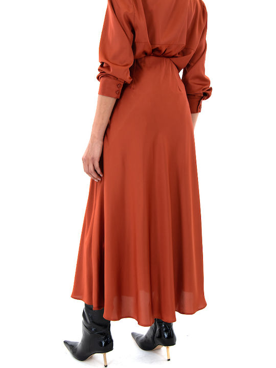 Moutaki Satin,σατεν Hochtailliert Midi Rock Orange