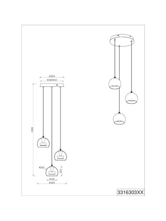 Trio Lighting Flynt Κρεμαστό Φωτιστικό Ασημί