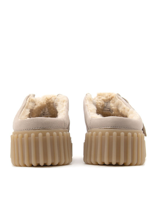 Torhill Leather Mules with High Heel in Beige Color