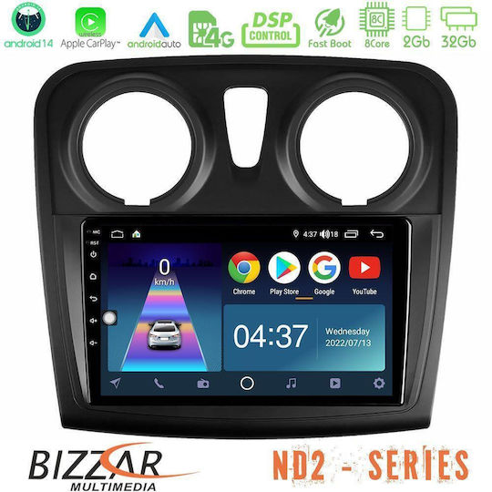 Bizzar Car Audio System for Renault Dokker Dacia Sandero / Dokker 2014-2020 (Bluetooth/USB/WiFi/GPS/Apple-Carplay/Android-Auto) with Touch Screen 9"