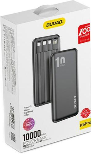 Dudao K6Pro Power Bank 10000mAh with 2 USB-A Ports Black
