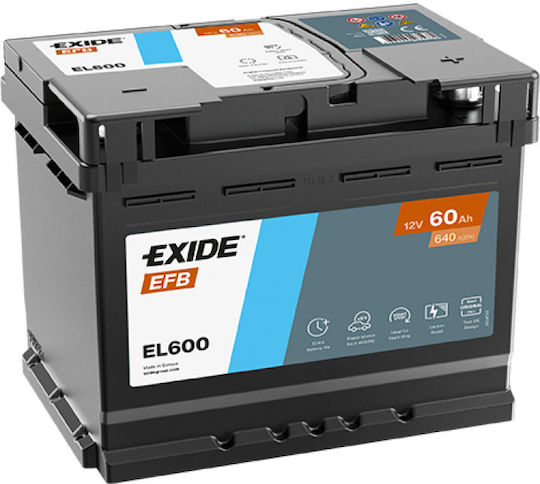 Exide Baterie Auto EFB 12V cu Capacitate 60Ah și CCA 640A Pornire/Oprire