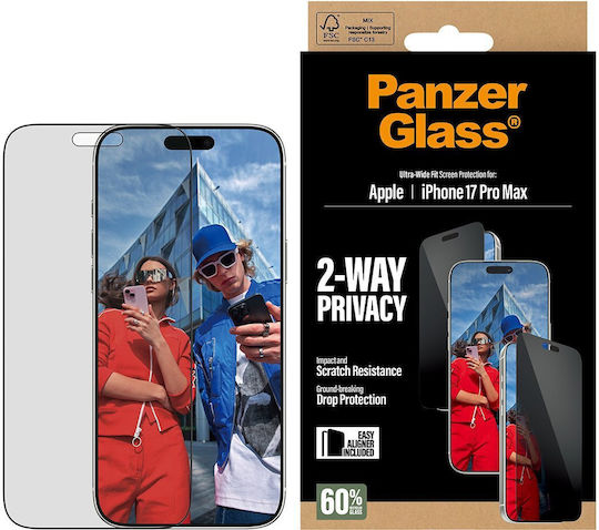 Panzerglass Folie de Protecție Privacy cu Vizibilitate din 2 Direcții pentru iPhone 17 Pro Max Ultra-wide Fit cu Easyaligner