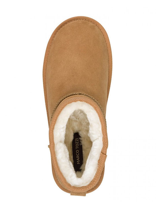 Leather Women's Ankle Boots with Fur Tabac Brown