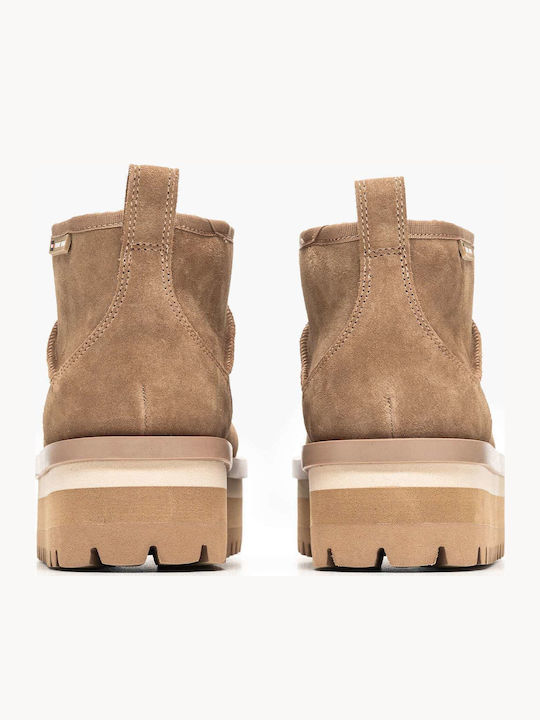Leather Women's Ankle Boots with Fur Tabac Brown
