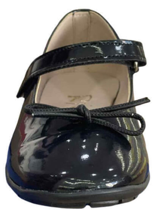 Kids Leather Ballerinas with Hoop & Loop Closure Black