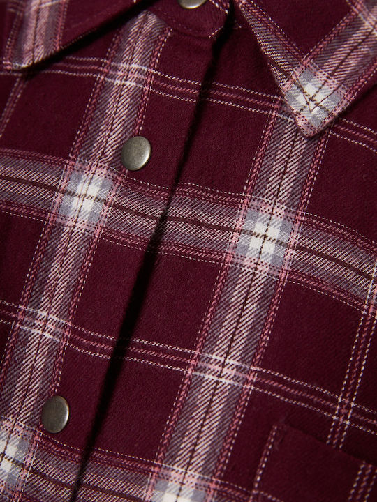 Women's Checked Long Sleeve Shirt Burgundy