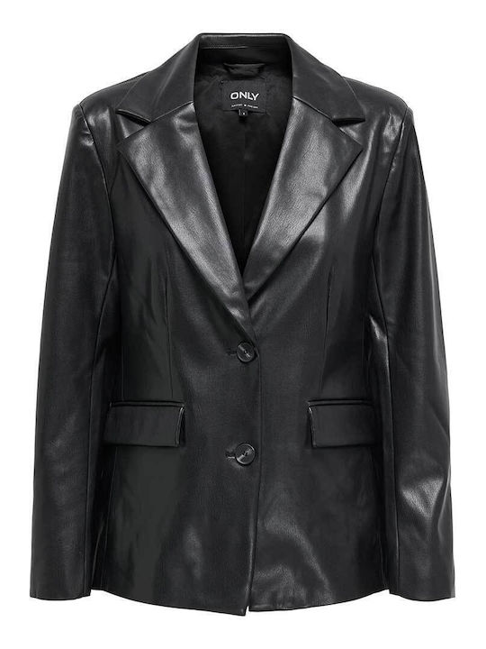 Only Long Women's Leather Blazer Black 15350362