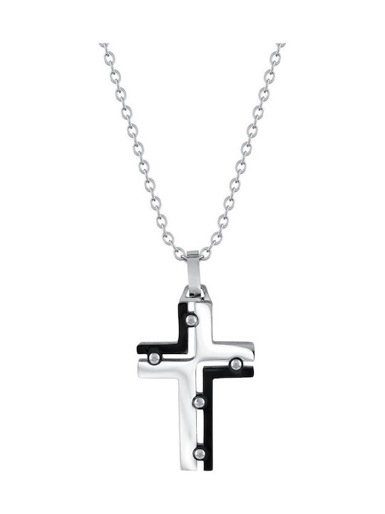 Kiriakos Gofas Men's Cross Double Sided from Steel with Chain
